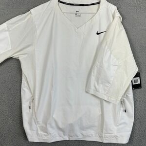 Nike Jacket Windbreaker Men 3XL White Baseball Quarter Sleeve Pullover Logo NEW‎